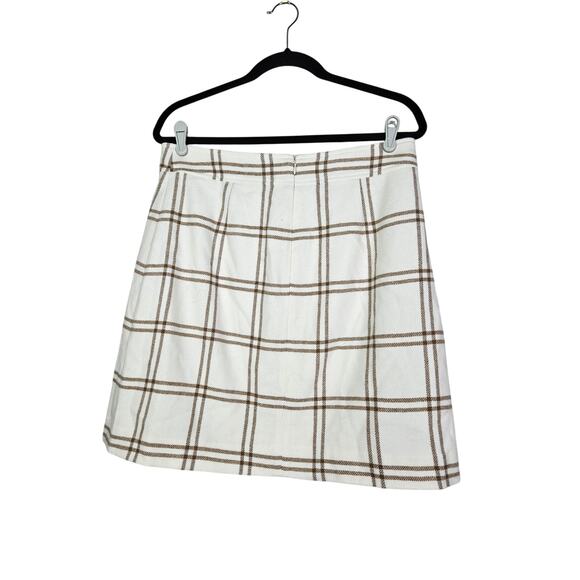 NEW J.Crew 10 Ivory Brown Windowpane Check Plaid Wool A Line Skirt Classic - Picture 2 of 4